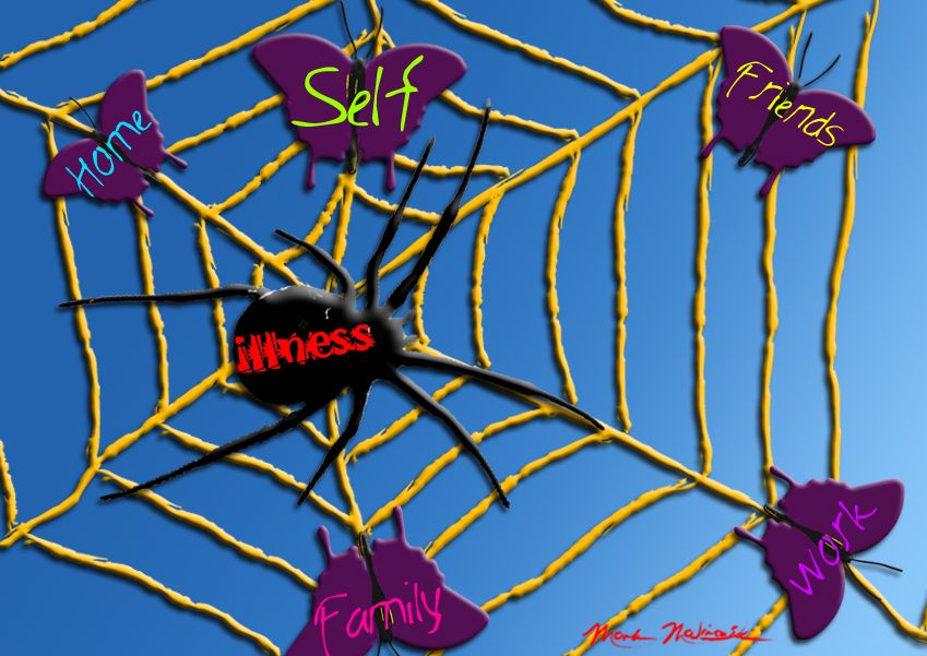Try not to let the web get others.  Even though mental illness or any illness for that matter can affect all aspects of life, there still are options that can help you.  You just need to find the spaces between the webs.
